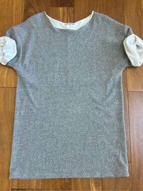 Zara knit grey rolled cream cuff dress